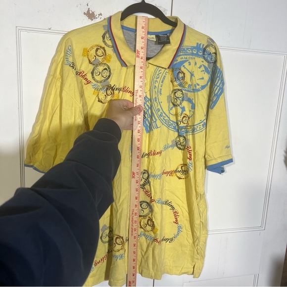Y2K Paco Jeans Printed Polo Shirt Bling Bling Bling Yellow Red Blue Size 3X - Picture 8 of 11